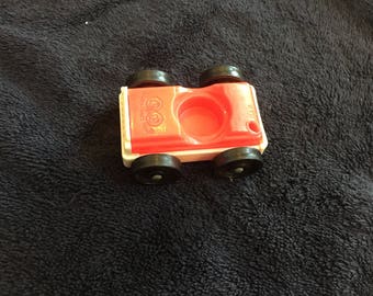 Vintage Fisher Price Little People 1960's 70's Fisher Price Red Car, Garage Playset, Little People Car w/ Gas Tank Hole