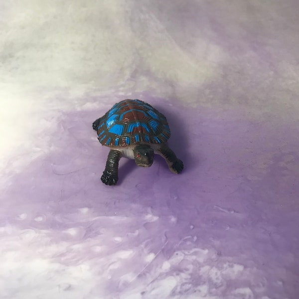 Vintage Made In China 1990's  Green / Blue  TURTLE  - Vintage Marine Life PVC Figure - Cake Topper Toy