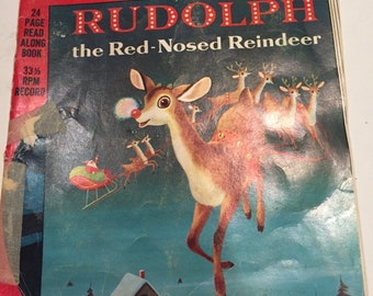 Vintage Rudolph the Red Nosed Reindeer Record and Story Book Vintage 1980's Disneyland - Rare 1980's Nostalgia