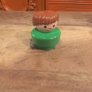 Vintage 1990s Fisher Price Little People Chubby Figure - Green Shirt Brown Hair, 90&#39;s Little People Vehicle!