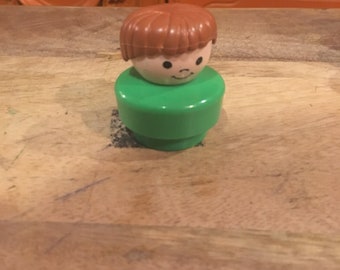 Vintage 1990s Fisher Price Little People Chubby Figure - Green Shirt Brown Hair, 90's Little People Vehicle!