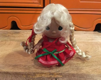 Rare Vintage Nostalgia Applause 1980's Precious Moments Doll - Red Outfit with Blonde PigTails - Rare Vintage Precious Moments Doll