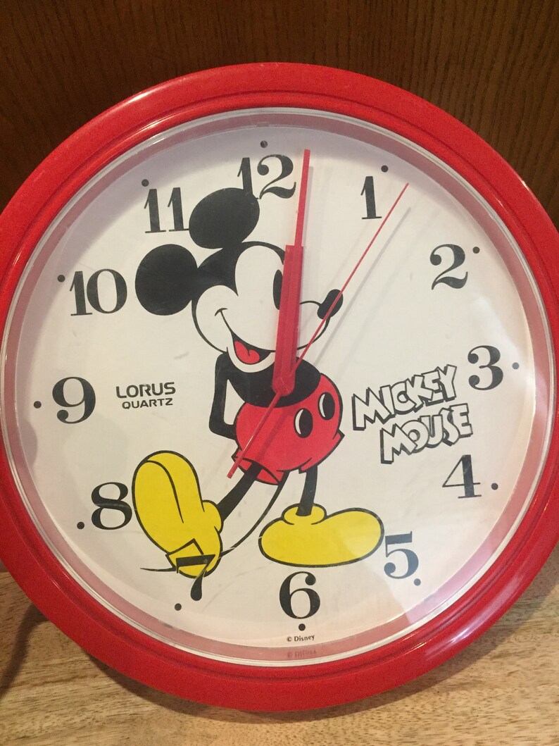 Vintage Disney Mickey Mouse Red Clock Display Piece Rare Etsy