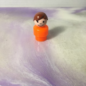 Vintage Fisher Price Little People Figure 1960's 70's Fisher Price Boy Orange Outfit Brown Hair Little People Figure