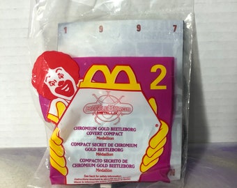 Vintage 1997 Beetleborgs Chromium Gold Beetleborg Covert Compact Toy Saban BRAND NEW - Mcdonalds Toy