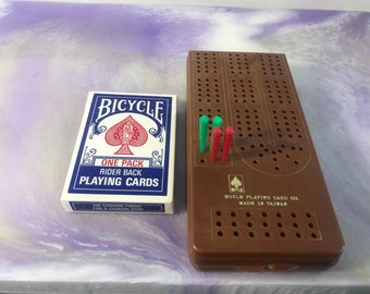 Vintage Portable Cribbage Board - With Cards and Pegs - 70's Cribbage Board - Board Game Fun