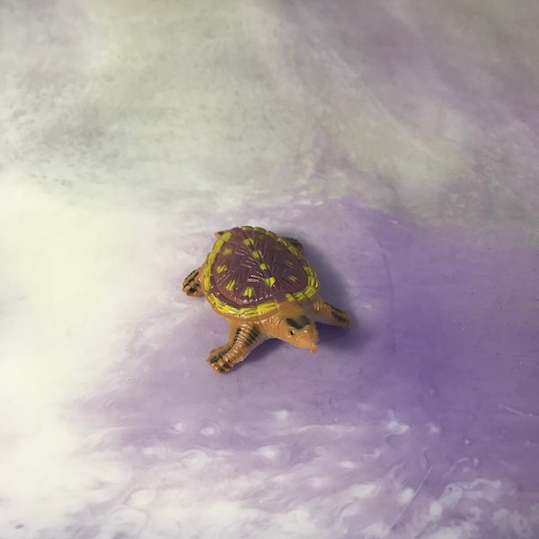 Vintage Made In China 1990's  Purple/ Brown TURTLE  - Vintage Marine Life PVC Figure - Cake Topper Toy