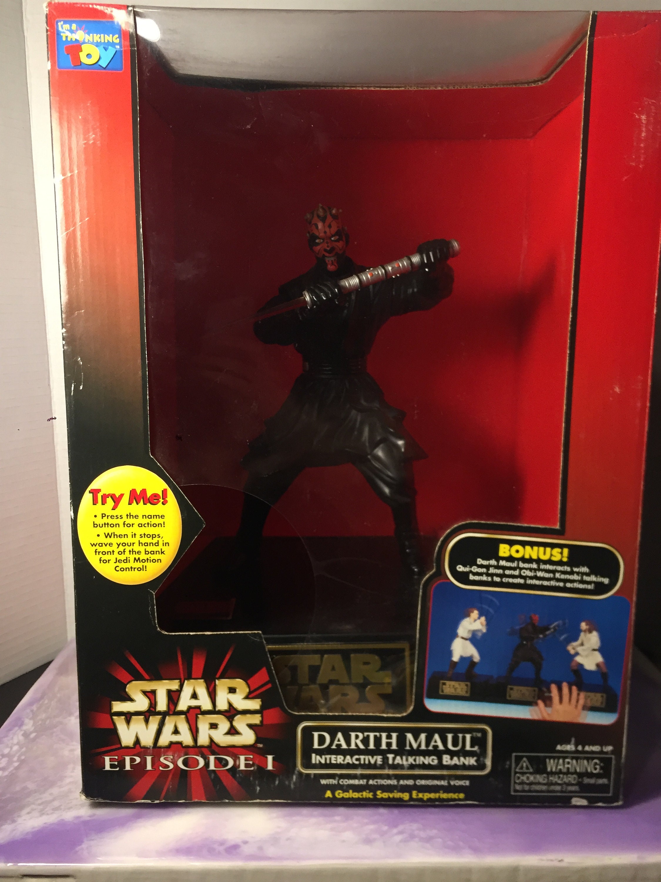 STAR WARS1997香港返還モデル　talking bank Star Wars Qui-Gon Jinn Electronic Talking Coin Bank Thinkway