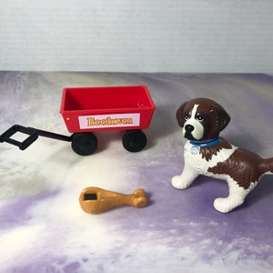 Vintage 1992 Kenner Toys LPS My Littlest Pet-shop Beethoven the Dog, with Wagon and Chicken Bone - Super Cool 90s Nostalgia