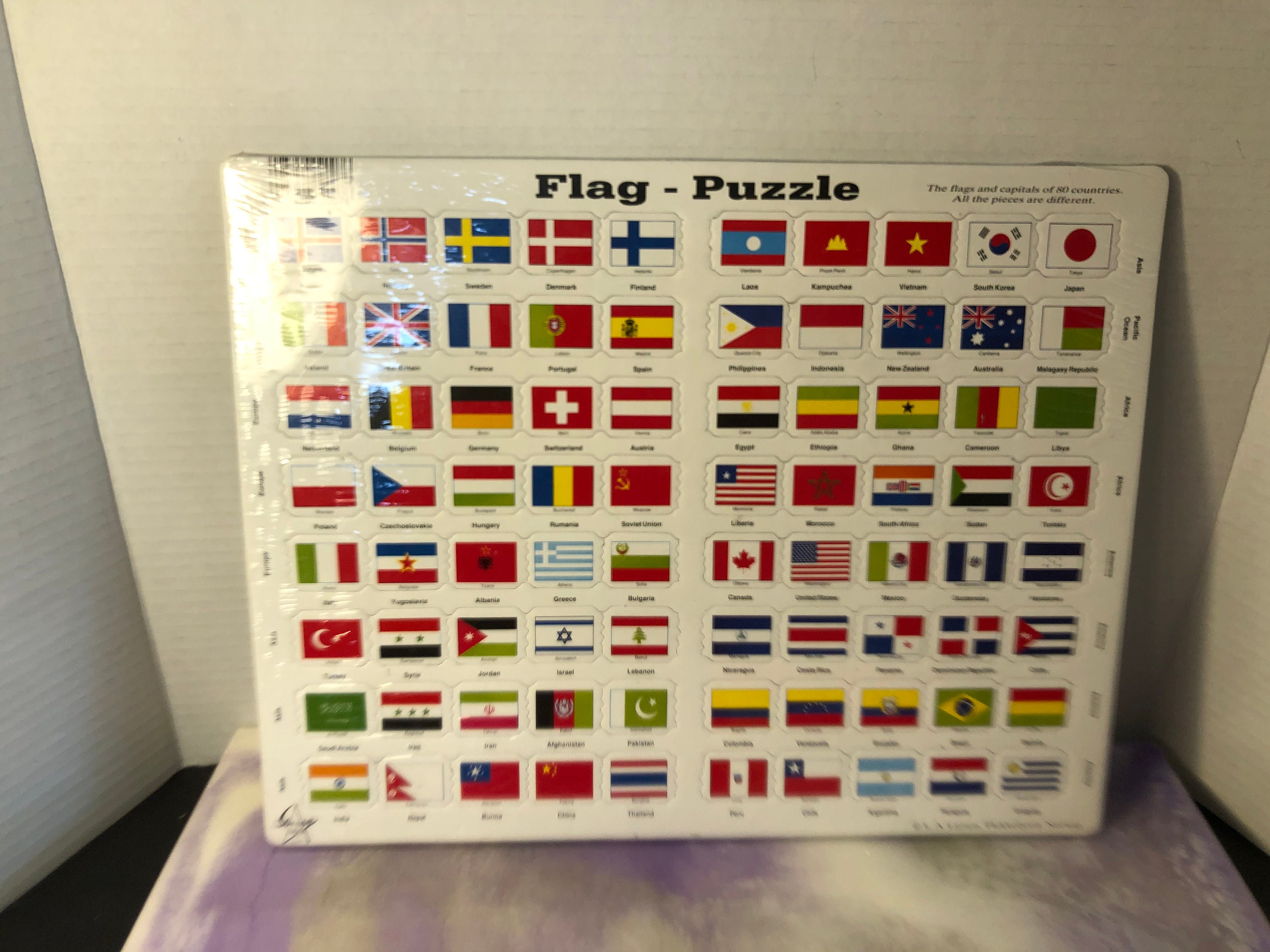 80 Country Flags Puzzle Game - Europe, Asia, Africa, Americas, Oceania-  Capitals