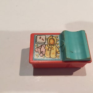 Vintage 1960&#39;s 70&#39;s Used Fisher Price Little People Red Baby Change Table- Vintage Little People Accessory Lot 2