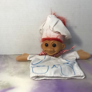Vintage Russ Troll Doll Hand Puppet - Baker Outfit Red Hair - Cool Vintage 1990&#39;s Plush Troll Nostalgia