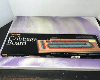 Vintage Brand New  Track Cribbage Board - With Box and Pegs - 70's Cribbage Board - Board Game Fun