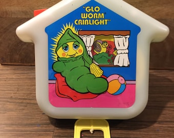 Vintage Playskool/ Hasbro GloWorm 1985 Vintage Glow Worm Musical Crib Light  - 1980s Nostalgia / Plush Stuffed Animal Light Up