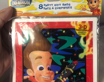 Vintage  Jimmy Neutron Boy Genius Party Gift Bags pack of 8 - Birthday Party Prizes ! Jimmy!- Vintage Viacom 90's Nostalgia