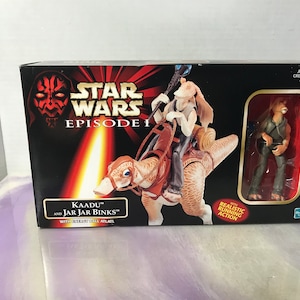 Vintage Brand New In Box 1998 Star Wars Episode 1 Kaadu and Jar Jar Binks Figure Set - Hasbro Star Wars Toy! 90&#39;s Nostalgia - Star Wars Rare