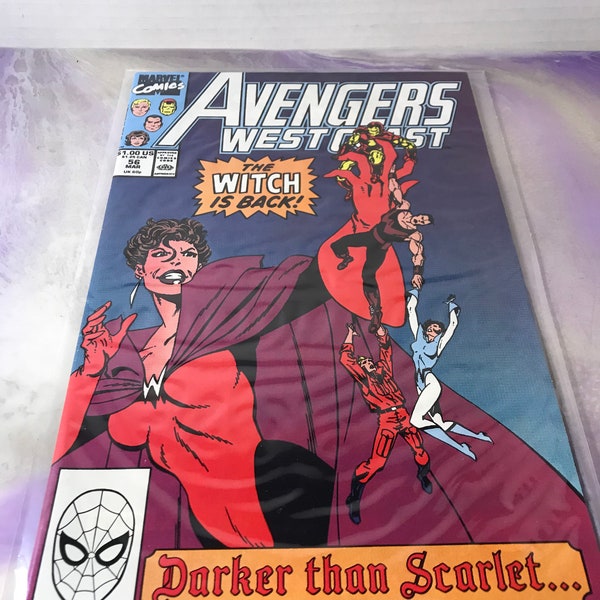 Vintage Marvel Comic Avengers West Coast #56 1st Dark Scarlett Witch (1990's) Rare Vintage Comic Book - See Photos