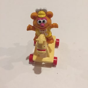 Vintage 1986 Muppet Babies Fozzie Bear and Rocking / Rolling Horse!  PVC Figure Cake Topper 2 1/2 inches Rare Vintage Figure Lot 4