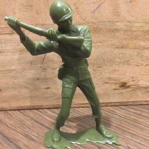 Vintage Louis Marx 6" Army Man World War Styled Plastic Toy Figure Plastimarx (holding rifle) Cool Figure / Cake Topper Made in Mexico Lot 3