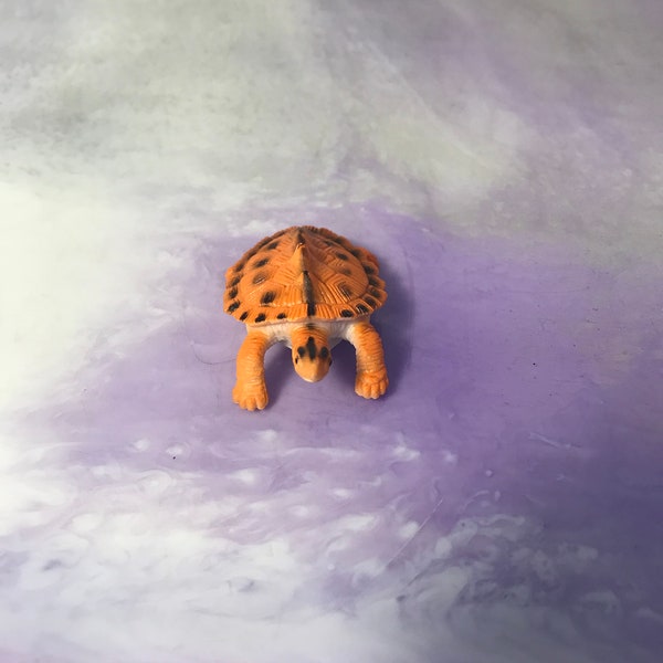 Vintage Made In China 1990's  Orange / Black TURTLE  - Vintage Marine Life PVC Figure - Cake Topper Toy