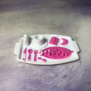 Vintage 90&#39;s Barbie White and Pink Tray - Barbie Playhouse Accessory - Vintage Barbie Nostalgia