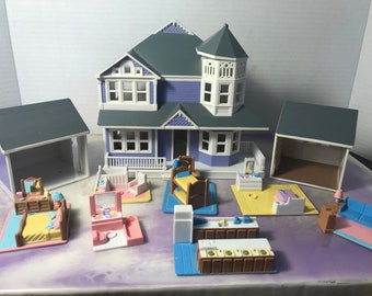 Vintage Polly Pocket Styled Galoob My Pretty Dollhouse Lot!  - Mansion and Rooms - Rare Vintage Mini Playset