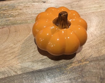 Vintage Halloween Pumpkin Themed Ceramic Knick Knack - Kitchen Nostalgia - Ceramic Pumpkin Display Piece