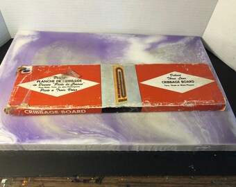 Vintage Brand New  Track Cribbage Board - With Box and Pegs - 70's Cribbage Board - Board Game Fun