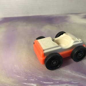 Vintage Fisher Price Little People 1960&#39;s 70&#39;s Fisher Price White and Orange 1 Seat Car, Garage Playset, Little People 1 Seat Car
