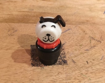 Vintage 1960's 70's Used Fisher Price Little People Black and white Dog Figure - Vintage Little People School Family Playset Figure