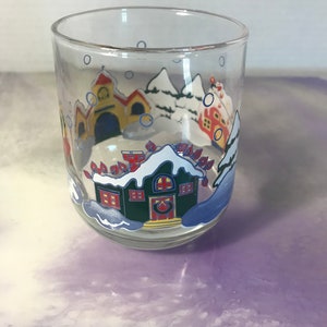 Vintage Christmas Village GlassWare Drinkware Holiday Glass Like New - Rocks Glass - Super Cute