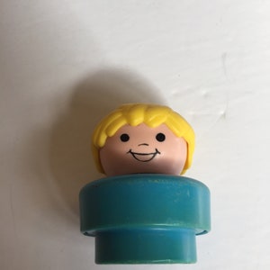 Vintage 1990s Fisher Price Little People Chubby Figure - Girl Blue Outfit Blonde Hair, 90&#39;s Little People Vehicle!