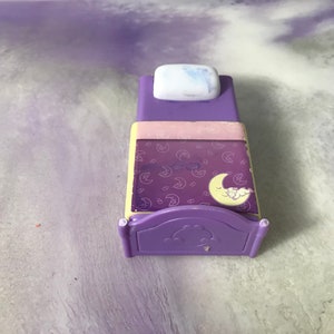 Vintage 1990&#39;s Used Fisher Price  Styled Dollhouse Purple Bed - Vintage Made in China Dollhouse Styled Accessory