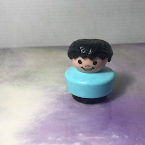 Vintage 1990s Fisher Price Little People Chubby Figure - Man Black Hair Blue Shirt, 90&#39;s Little People Vehicle!