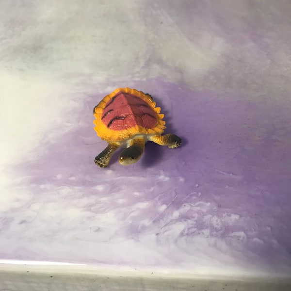Vintage Made In China 1990's  Red / Yellow  TURTLE  - Vintage Marine Life PVC Figure - Cake Topper Toy