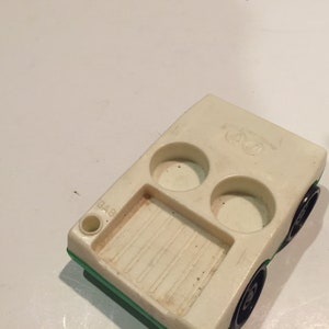 Vintage Fisher Price Little People 1960&#39;s 70&#39;s Fisher Price White and Green  2 Seat Car, Garage Playset, Little People 2 Seat Car