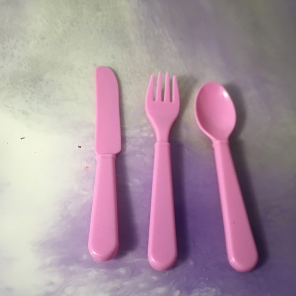 Vintage CDI Toys 1990's Fun With Food Styled Pink Cutlery Set of 3!   Rare Nostalgia 1990's