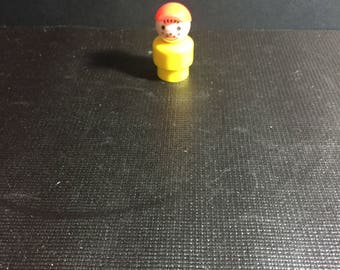 Vintage 1960's 70's Used Fisher Price Little People Boy Red Hat Happy Face Figure - Vintage Little People School Family Playset Figure