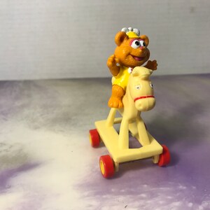 Vintage 1986 Muppet Babies Fozzie Bear and Rocking / Rolling Horse!  PVC Figure Cake Topper 2 1/2 inches Rare Vintage Figure Lot 4