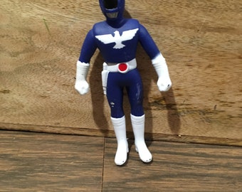 Vintage Knock Off PVC MMPR Blue Ranger Made in China Figur / Cake Topper - Seltene Vintage 90er Jahre Power Rangers Spielzeugfigur