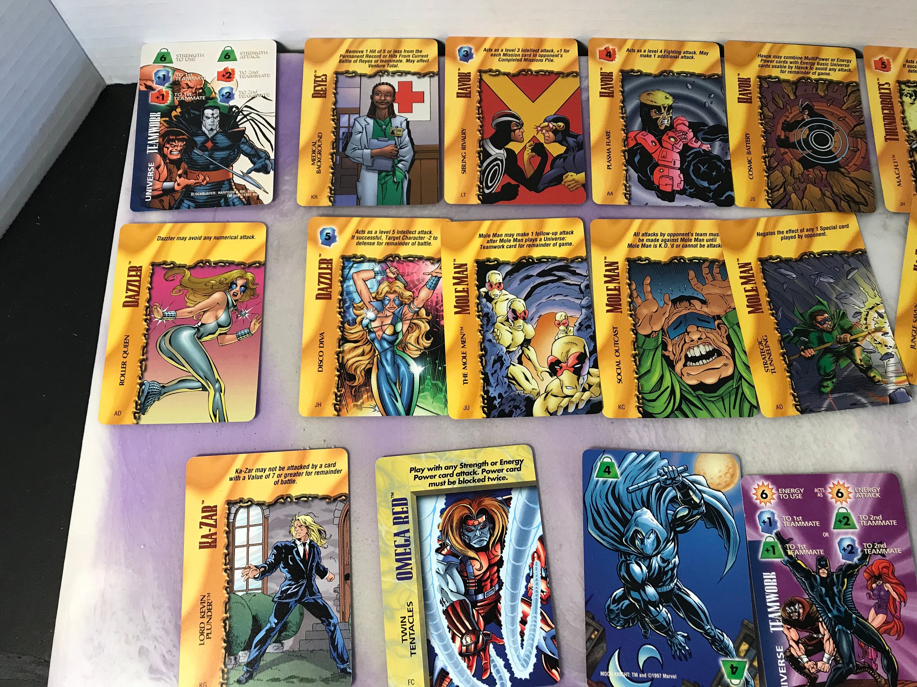 Vintage 1990s Marvel OVERPOWER Card Game 20 Card Mixed Lot