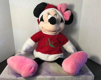 Rare Vintage Walt Disney  Christmas Minnie Mouse Plush Stuffed Animal - Vintage Mickey Mouse Nostalgia