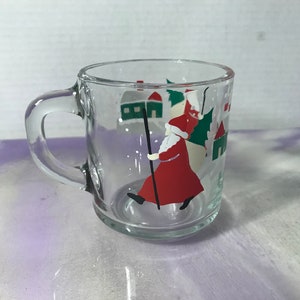 Vintage 1990's Anchor Hocking Christmas Themed Glass Coffee Cup / Mug - Festive Vintage Christmas Glassware!