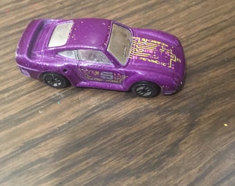 Porsche morado Hot Wheels vintage de 1987, Mattel Hong Kong - Juguete Hot Wheels vintage