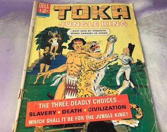 Vintage DELL Comics Toka Jungle King Retro 1950's Comic Book  (1960's)   Rare Vintage Comic Book ROUGH SHAPE