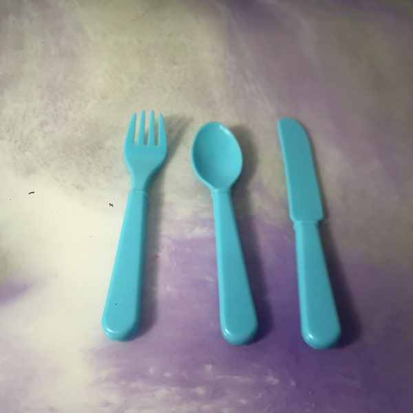 Vintage CDI Toys 1990's Fun With Food Styled Blue Cutlery Set of 3!   Rare Nostalgia 1990's