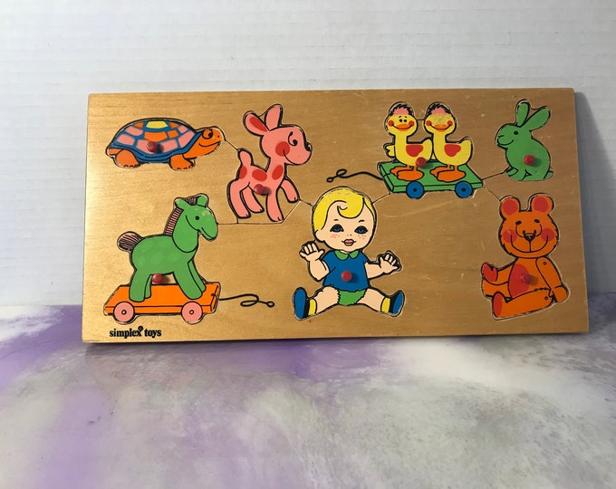 Simplex Toys Puzzle Vintage Wooden Peg Puzzle / Wood Baby Themed Rare