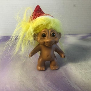 Vintage Christmas Themed Troll Doll With Yellow Hair - Troll Doll - Yellow Hair - Rare Vintage 90&#39;s Troll Doll