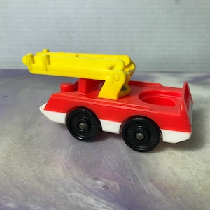 Vintage Fisher Price Little People 1960&#39;s 70&#39;s Fisher Price Red Fire Truck 1 Seat with Ladder, Garage Playset, Little People 1 Seat Car