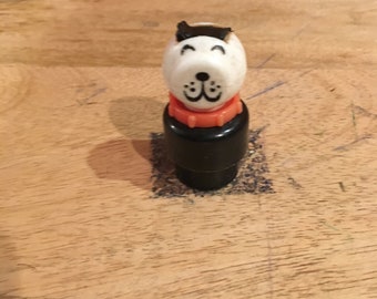 Vintage 1960's 70's Used Fisher Price Little People Black and white Dog Figure - Vintage Little People School Family Playset Figure